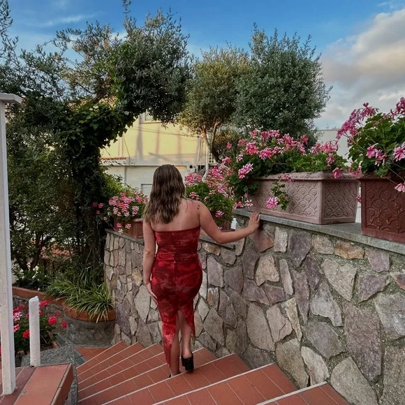 Meshki Strapless Red Rose Dress - Picture 3 of 4